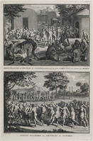 KG 11900
<br/>
Afgoderij: Canada, Feestelijkheden tijdens het vervoer van de dode naar de dodenhut & begrafenis optocht.
<br/>
<em>Picart, Bernard (1673-1733)</em>